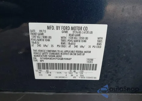 2016 Ford Explorer Xlt z USA, uszkodzony, nr VIN 1FM5K8DH7GGB10927